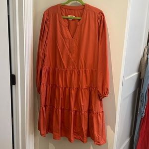 Anthropologie Maeve Tiered Long Sleeve Coral Dress